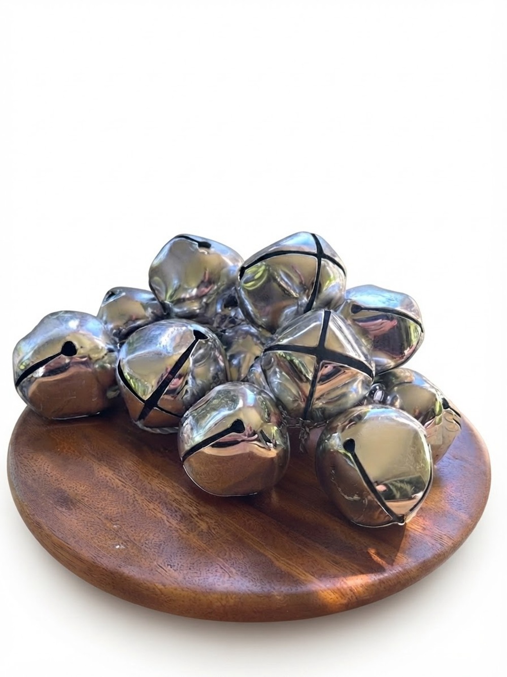 Pottery Barn XL Silver Jingle Bells Sleigh – 16" Christmas Decor – Satin Cord Cl